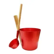 Red Aluminum & Bamboo Sauna Bucket and Ladle Set - FREE SHIPPING!