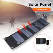 50W USB Portable Solar Panel Foldable For Outdoor Camping Hiking Phone Charger