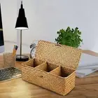 Multipurpose Storage Basket with Lid Handmade 3 Compartments for Home Bedroom