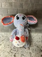 Crochet Amigurumi Plush Birthday Elephant With Cupcake 13”long by 15”wide