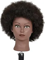 Garende Manikin Head for Hairdressing with Human Hair And Stand, Afro Light Black