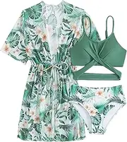 [Generic] Simple Apparel 3 Swimsuits Floral Prints Bikini Bathing Suit Briefs Girls Bikini Coat Swimwear Set Cute Swimsuit Girl