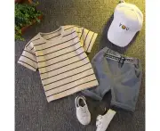 Boys summer clothes 2024 new baby boy short-sleeved suit summer handsome infant child boy fashion clothes two-piece suit