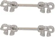 [Kokoma] 14G Bow Nipple Rings for Women Cubic Zirconia Bow Knot Nipplerings Straight Tongue Rings Tie Nipple Shield Barbell Ring Dainty Body Piercing Jewelry for Women
