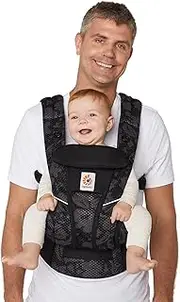 Ergobaby All Carry Positions Breathable Mesh Baby Carrier Newborn to Toddler with Enhanced Lumbar Support & Airflow (7-45 Lb), Omni Breeze, Onyx Blooms