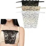 [Hodaqe] Clip-On Mock Lace Cotton Fitted Camisole For Women High Neck Fitted Camisoles Insert Deep Neck Cleavage Cover (3Pcs), Assorted, 3 color, S