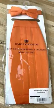 NEW NWT BOYS cummerbund bowtie set UMO LORENZO orange wedding formal tux CLEMSON