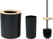 Takara Takae 2 in 1 Bamboo Toilet Brush with Holder and Rubbish Bin Premium Bathroom Accessory Set Toilet Bowl Cleaner Brush Kit Black