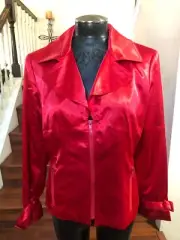 Design Elements by Donna Degnan Red Long Sleeve Jacket/Top Shiny Zip NWT 14