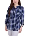 NY Collection Petite Blue Plaid Blouse - Women's Top - PS