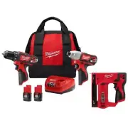 Milwaukee 2-Tool Combo Kit 12-Volt Cordless Sub-Compact w/ 3/8" Crown Stapler