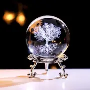 3D Laser Engraved Crystal Ball with Stand, Tree of Life Decor Crystal Sphere