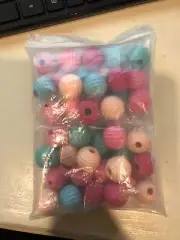 Wooden Beads 40 Pcs Candy Colors Mixed Thread Stripe DIY crafts .78in