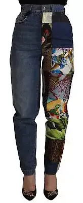 Dolce & Gabbana Patchwork Jacquard Denim Relaxed Women's Jeans Authentic