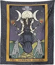 The Goddess Hecate Tarot Card Tapestry - Triple Moon Goddess of Witchcraft Hekate Wheel Pagan Witch Wall Hanging (60" x 50")