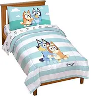 Jay Franco Bluey & Bingo 4 Piece Toddler Size Bed Set Super Soft Microfiber Bed Set Includes Size Comforter & Sheet Set (Official Bluey Products)