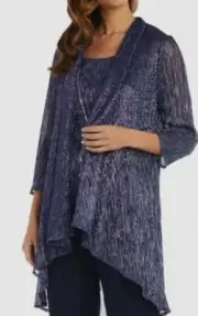 R & M Richards Women's Blue Metallic Top and Jacket 2pc Set Petite Size 10P