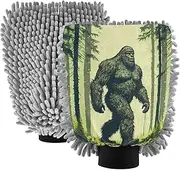 XYMZR Sasquatch Green Forest Absorbent Microfiber Car Wash Mitt, Funny Cute Anime Scratch Free for Cars Cleaning, Home Cleaning Mitts, 2 Pack, 10.24” L x 7.09” W