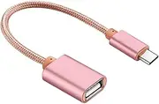 CONGARTENO Type C to USB Adapter OTG Cable for Superspeed Data Transfer Compatible with Smartphones Laptops Tablets Durable Braided Design Rose Gold Color Random Color
