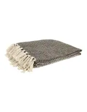 [MAINE & CRAWFORD] Maeve Faux Mohair Throw Blanket With Fringing 170x130cm in Black