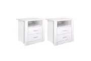Artiss 2 X Bedside Table 2 Drawers with Shelf - TARA White