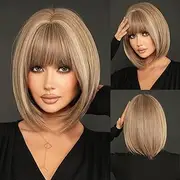 Blonde Short Bob Wigs with Fringe Straight Natural Hair Wigs for Women ，Daily Women's Wig Colourful Cosplay Wigs