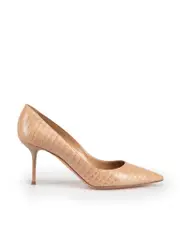 Beige Leather Purist Croc Embossed Pumps