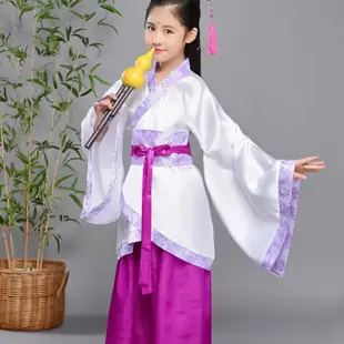 中國新年兒童古著七仙女公主裙古箏表演服古代唐裝漢服貴妃女孩古著表演服