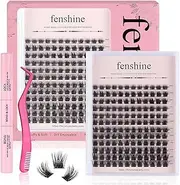 Fenshine Cluster Lashes Individual Lashes Wide Stem C/D Curl 9-15mm Length DIY Eyelash Extension Individual Soft False for Personal Use at Home (144pcs Mix 9-15MM, Eyelash Extension Kit)