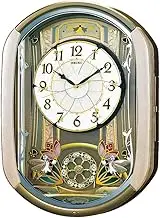 Seiko Clock RE567G Wall Clock, Karakuri Clock, Radio Watch, Analog, 30 Songs, Melody, Program Functions, Rotating Decoration, Light Pink, Marble Pattern
