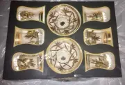 ABKA Turkish Tea Cups and Saucers Set Of 6 Hand painted Kristal NEW