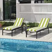Crestlive Products Chaise Lounge Cushion Set of 2, Outdoor Cushion for Patio Furniture, Outside Chair Comfortable Cushion Water Proof for Lawn, Pool, 80''L x 23''W x 3''T,Green White Stripe