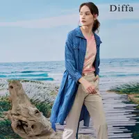 在飛比找momo購物網優惠-【Diffa】落肩條紋洋裝-女