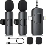 2 in 1/3 in 1 Wireless Lavalier Microphone for iPhone iPad, Plug-Play Wireless Mic for Recording, Live Stream, YouTube, TikTok, Facebook, Noise Reduction Auto-Sync for iOS/Android (3 in 1)
