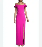 $245 Aidan Mattox Womens Fuchsia Adrianna Papell Bow Evening Dress Gown SIZE 8