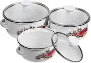 CLISPEED Cooking Pot Set 3-Piece Enamel Soup Pot Enamel Pans Kitchenware Cookware Instant Noodles Soup Easy Cleaning
