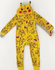 pokemon pikachu union suit hoodie pajamas boys size MEDIUM M 8 long sleeve