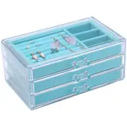 Catzon Jewelry Boxes for Women with 3 Drawers Velvet Jewelry Organizer for Earring Necklace Storage-Blue