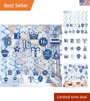 36pcs Blue Silver Hanging Swirls for 16th Birthday Party - Quick Setup Decor
