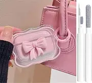 Cute AirPods Pro 2/1 Gen Clear Case, Girly 3D Bow Design Soft TPU Protective Shockproof Kawaii Apple iPod Pro 2nd/1st Generation Cover with Cleaner Pen & Keychain Girls Women 2023/2022/2019 - Pink