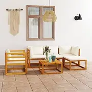 Patio Furniture Sets 6 Piece Garden Lounge Set with Cushion Cream Solid Acacia Wood