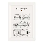 Classic Car Blueprint - 911 Turbo A1 Poster Print
