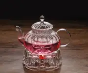 2 Pc Tea Set Glass Pumpkin Teapot With Infuser 600ml + Heart Shape Teapot Warmer