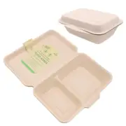 Sugarcane Food Boxes Biodegradable Disposable Takeaway Container 2-Section 1L