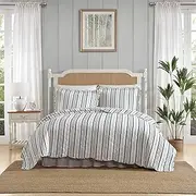 [Laura Ashley] Quilt Set, Super Soft & Prewashed Bedding with Matching Sham, Modern Design with Scallop Edges, Cozy Home Essentials (Stripe Perfection Grey, Twin)