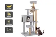 BEASTIE 140cm Condo House Cat Tree Scratcher Tower Scratching Post Light Grey