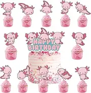 25Pcs Axolotl Cupcake Toppers - Axolotl Birthday Decorations Party Supplies Mixed Shaped Axolotl Cake Toppers for Wedding Boys Girls Birthday Party Baby Shower