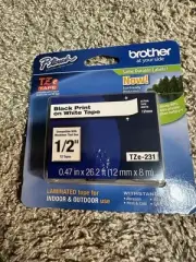 Brother TZE231 Black Print on White Laminated Tape for P-touch Label Maker