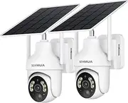 [SEHMUA] 2K Solar Security Cameras Wireless Outdoor, 2 Pack 360° View Pan/Tilt WiFi Security Camera Outside with Color Night Vision,Easy to Install, PIR Alarm, 2-Way Audio, Cloud/SD Storage
