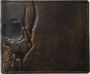 [House of Jack Co.] HoJ Co. Skull Bifold Wallet for Men | Extra Capacity Two ID Windows | Full Grain Leather Wallet with Hand Burnished Finish | Multi Card Capacity, Black, 4.5" x 3.5"